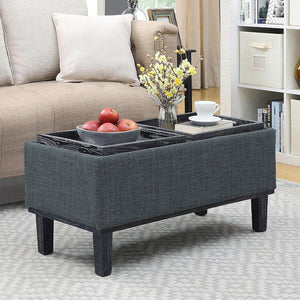 Pouf Cassapanca Contenitore con Cuscini 2in1 Panca Poggiapiedi in Tessuto Grigio