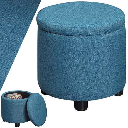 Pouf Contenitore Poggiapiedi in Tessuto Blu Sgabello Apribile  40x40x40.5 cm