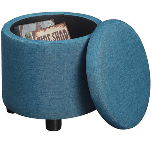 Pouf Contenitore Poggiapiedi in Tessuto Blu Sgabello Apribile  40x40x40.5 cm