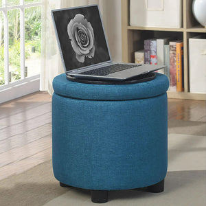 Pouf Contenitore Poggiapiedi in Tessuto Blu Sgabello Apribile  40x40x40.5 cm