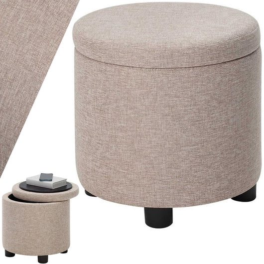 Pouf Contenitore Poggiapiedi in Tessuto Beige Sgabello Apribile  40x40x40.5 cm