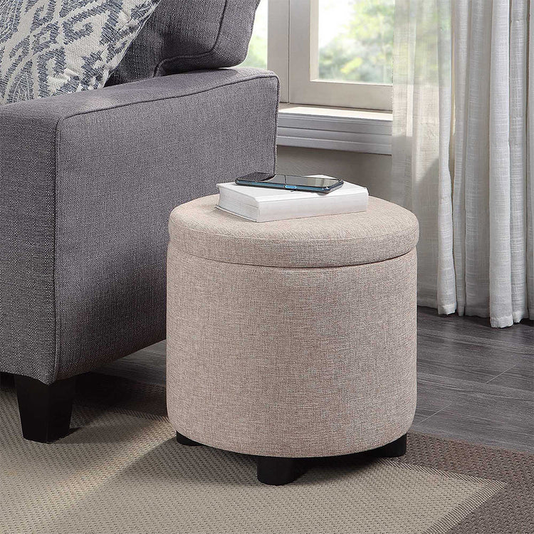 Pouf Contenitore Poggiapiedi in Tessuto Beige Sgabello Apribile  40x40x40.5 cm