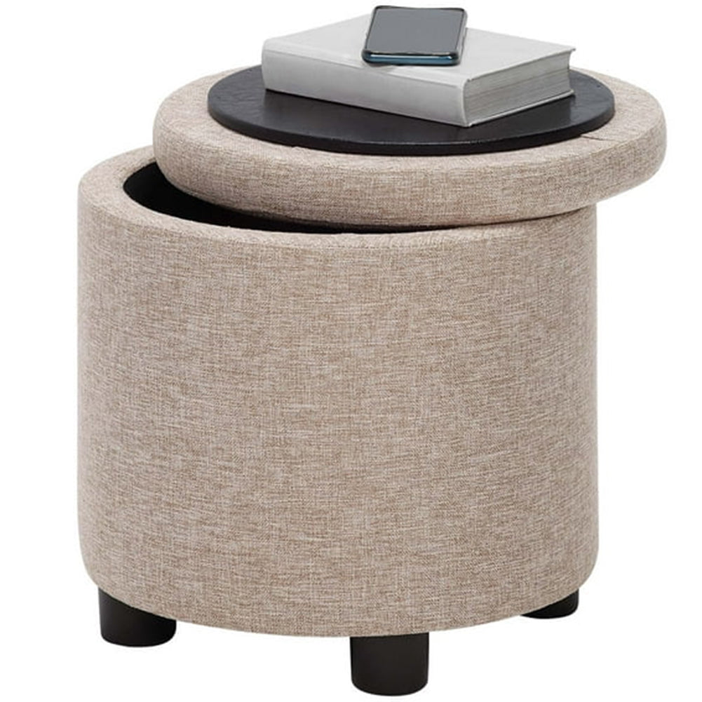 Pouf Contenitore Poggiapiedi in Tessuto Beige Sgabello Apribile  40x40x40.5 cm