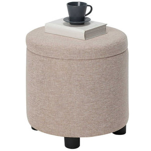 Pouf Contenitore Poggiapiedi in Tessuto Beige Sgabello Apribile  40x40x40.5 cm