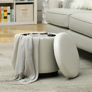 Pouf Contenitore Poggiapiedi in Ecopelle Bianco Sgabello Apribile  40x40x40.5 cm