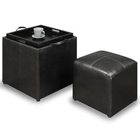 Set 2 Pouf Poggiapiedi in Ecopelle Nero Coperchio 2 in 1 Sgabello con Scomparto