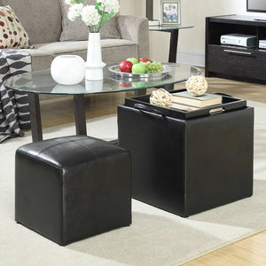 Set 2 Pouf Poggiapiedi in Ecopelle Nero Coperchio 2 in 1 Sgabello con Scomparto