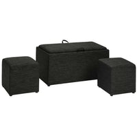 Set 2 Pouf e Cassapanca in Tessuto Grigio Coperchio 2in1 e Scomparto Contenitore