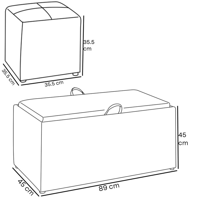 Set 2 Pouf e Cassapanca in Tessuto Grigio Coperchio 2in1 e Scomparto Contenitore