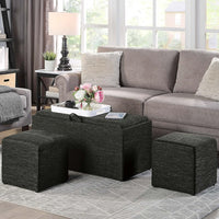 Set 2 Pouf e Cassapanca in Tessuto Grigio Coperchio 2in1 e Scomparto Contenitore