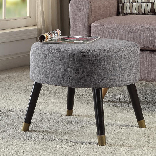 Sgabello Pouf in Tessuto Grigio Gambe in Legno Poggiapiedi Imbottito 56x46x43 cm