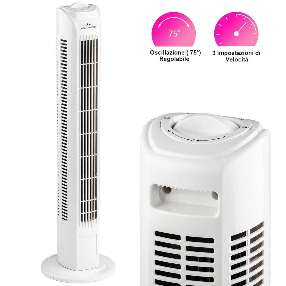 Ventilatore a Torretta Oscillante 45W Alto 78 cm 3 Velocita Colonna Verticale