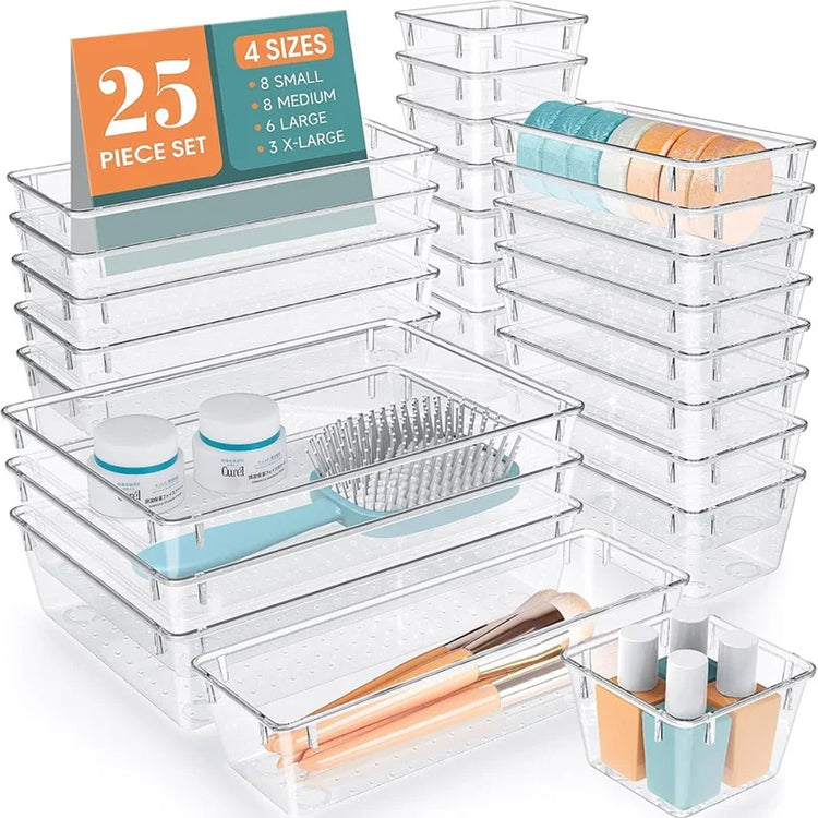 Set 25 Pezzi Organizer per Cassetti in Plastica Trasparente Divisorio Salvaspazio