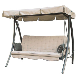 Dondolo Grande Giardino 3 Posti Reclinabile Letto Altalena Panama Tessuto Beige