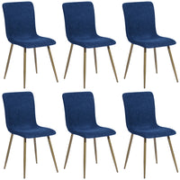 Set 6 Sedie per Sala da Pranzo Blu con Gambe in Acciaio Dorato Seduta Ergonomica