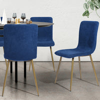 Set 6 Sedie per Sala da Pranzo Blu con Gambe in Acciaio Dorato Seduta Ergonomica