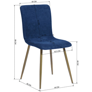 Set 6 Sedie per Sala da Pranzo Blu con Gambe in Acciaio Dorato Seduta Ergonomica