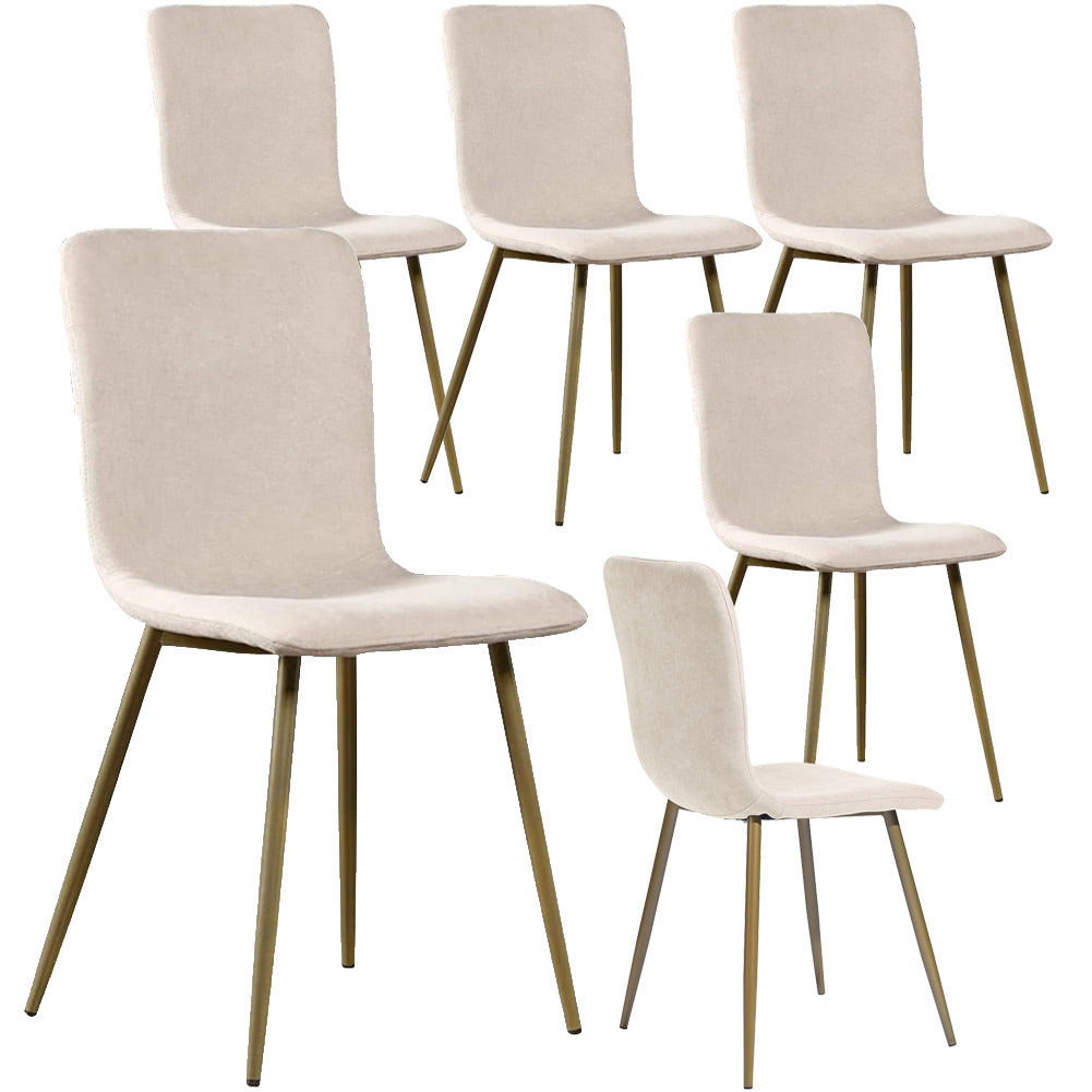 Set 6 Sedie per Sala da Pranzo Beige con Gambe Acciaio Dorato Seduta Ergonomica