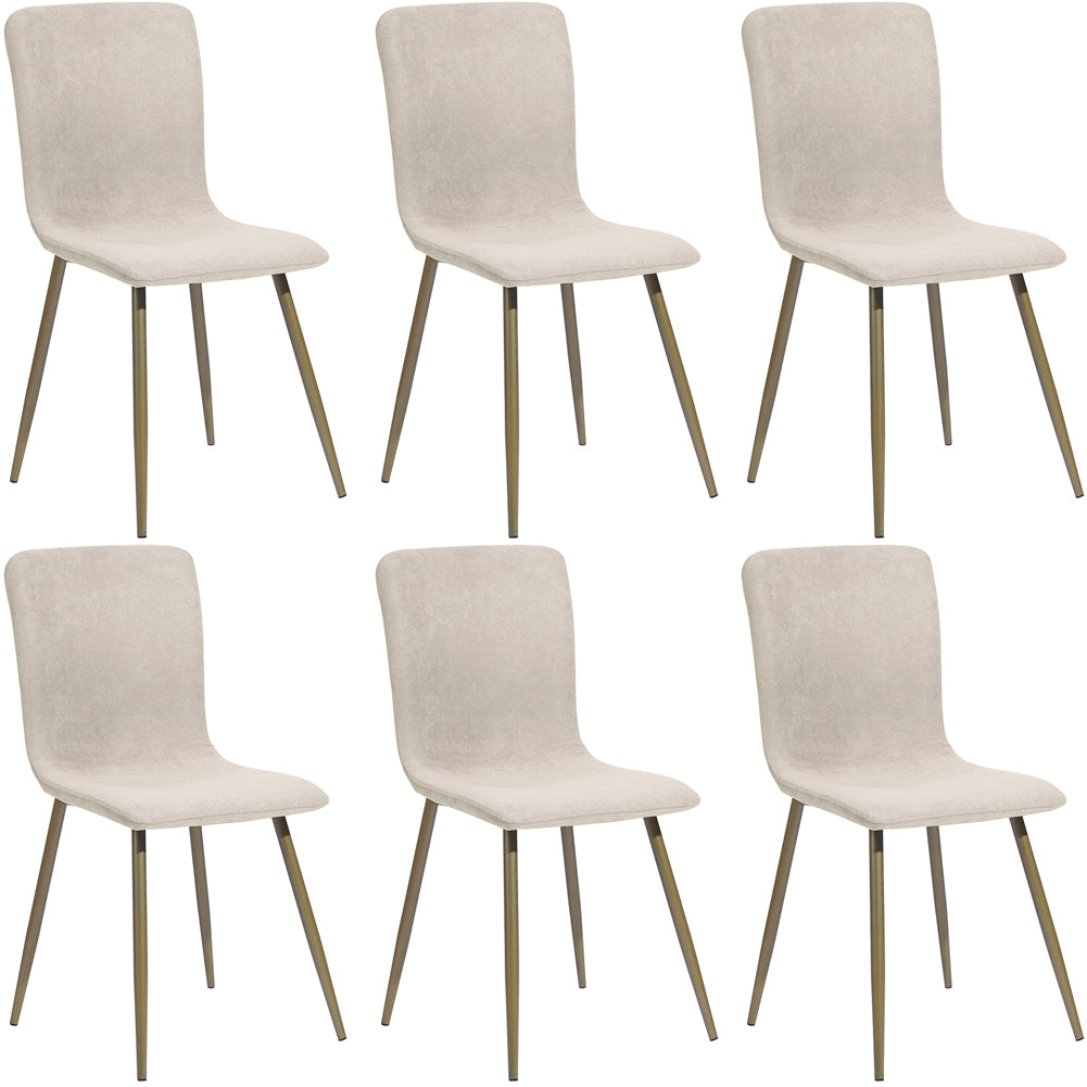 Set 6 Sedie per Sala da Pranzo Beige con Gambe Acciaio Dorato Seduta Ergonomica