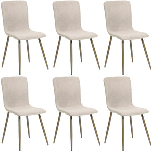 Set 6 Sedie per Sala da Pranzo Beige con Gambe Acciaio Dorato Seduta Ergonomica