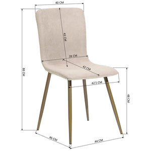 Set 6 Sedie per Sala da Pranzo Beige con Gambe Acciaio Dorato Seduta Ergonomica