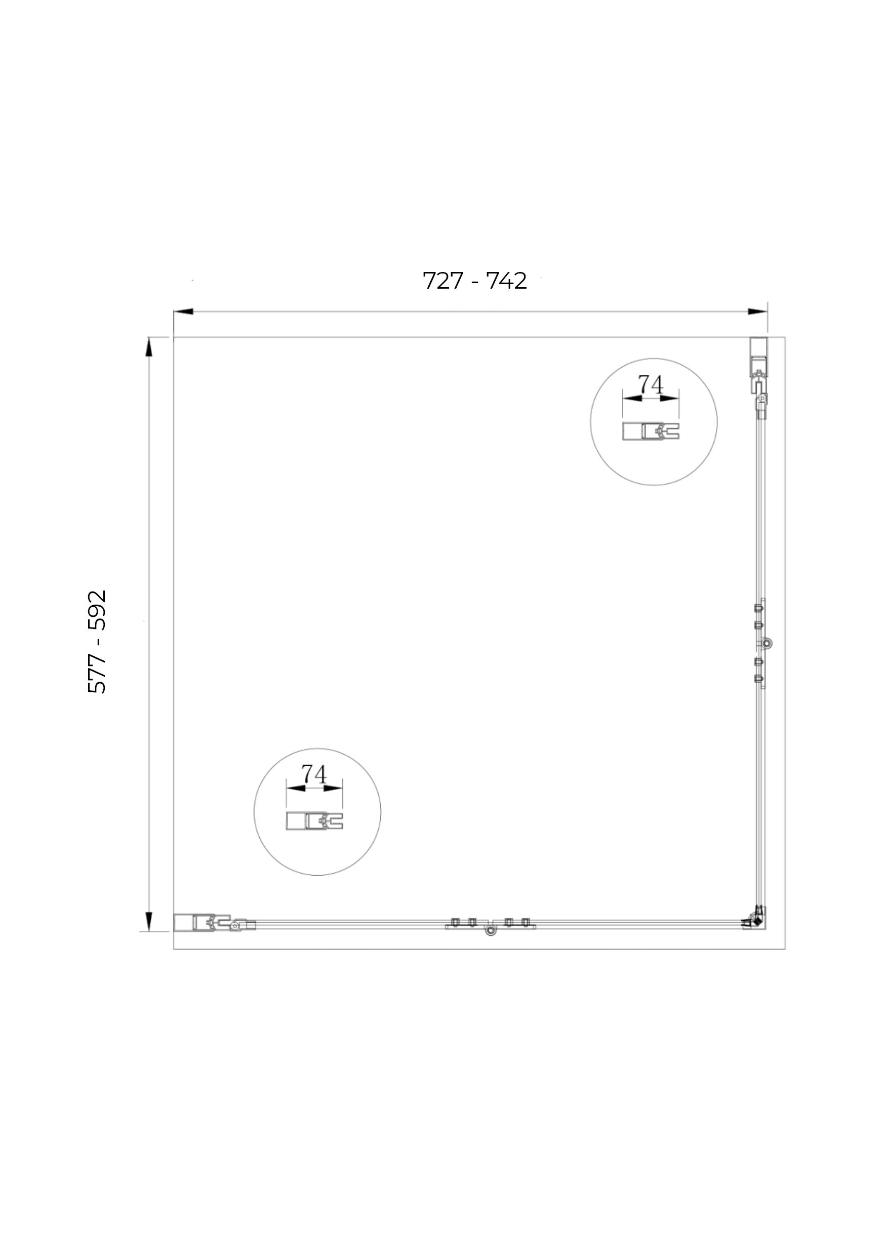 Box doccia angolare pieghevole a libro con chiusura a pacchetto H 190 cromo anticalcare trasparente con misure 60 (57,5-59) x 75 (72,5-74)