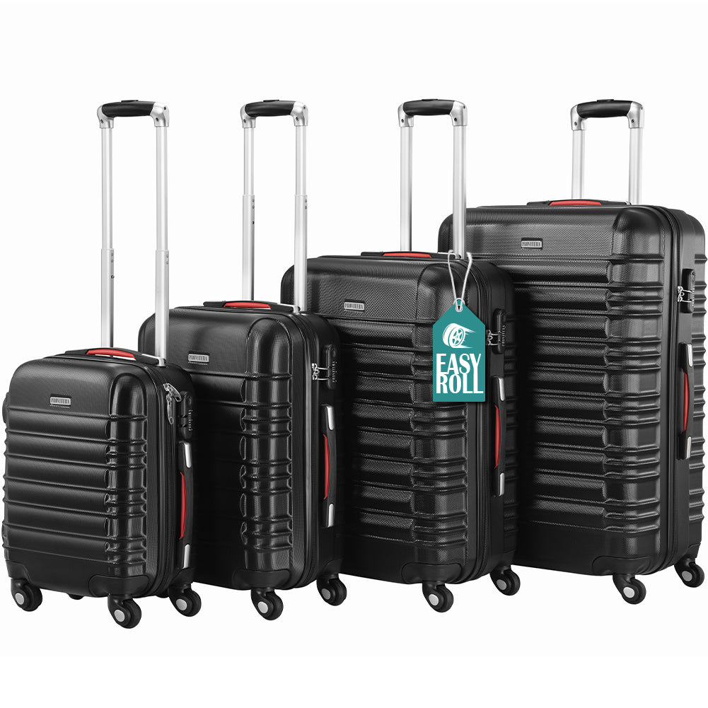 Set 4 Valigie Rigide con Ruote Easy Roll Trolley Bagaglio a Mano Viaggio Nero