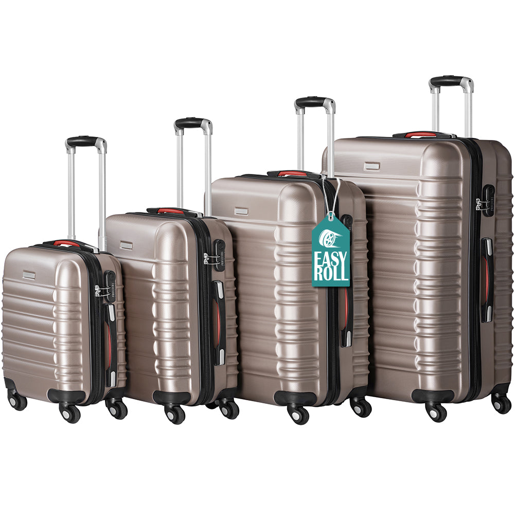 Set 4 Valigie Rigide con Ruote Easy Roll Trolley Bagaglio mano Viaggio Champagne