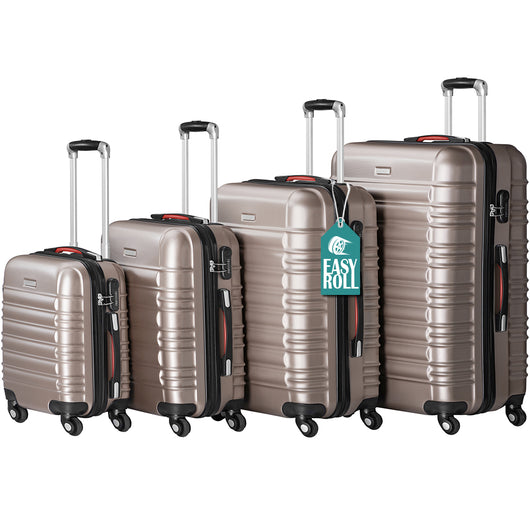 Set 4 Valigie Rigide con Ruote Easy Roll Trolley Bagaglio mano Viaggio Champagne