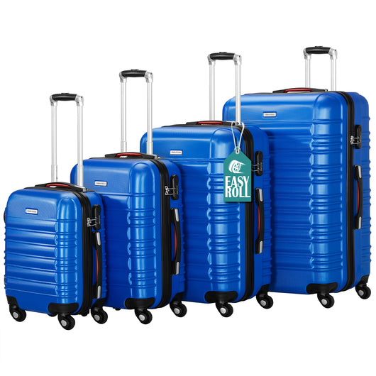 Set 4 Valigie Rigide con Ruote Easy Roll Trolley Bagaglio a Mano Viaggio Blu