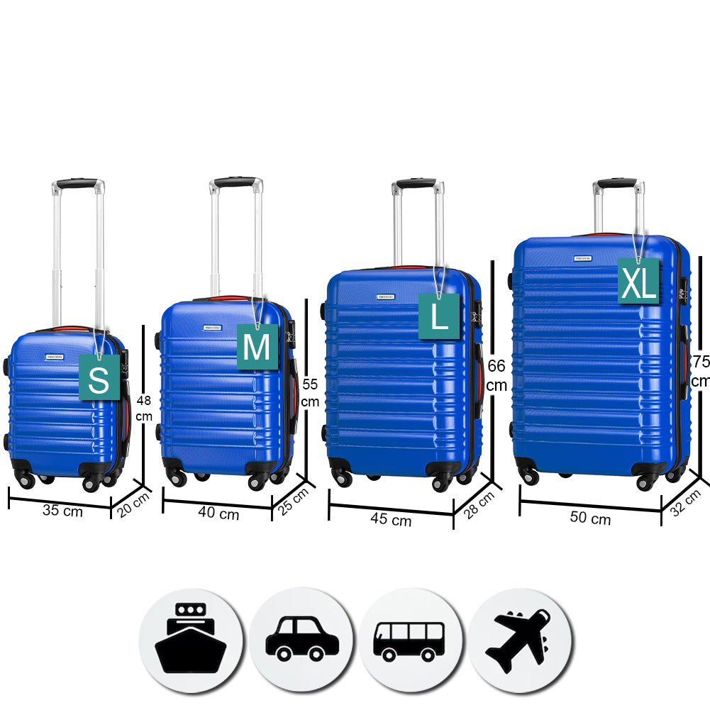 Set 4 Valigie Rigide con Ruote Easy Roll Trolley Bagaglio a Mano Viaggio Blu