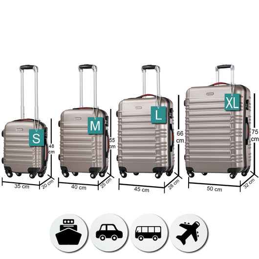 Set 4 Valigie Rigide con Ruote Easy Roll Trolley Bagaglio mano Viaggio Champagne