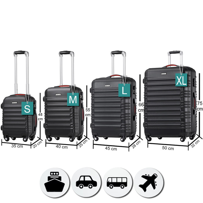 Set 4 Valigie Rigide con Ruote Easy Roll Trolley Bagaglio a Mano Viaggio Nero