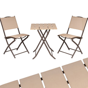 Set Tavolo Pieghevole con 2 sedie Beige Arredo Esterno Giardino in Acciaio e PE