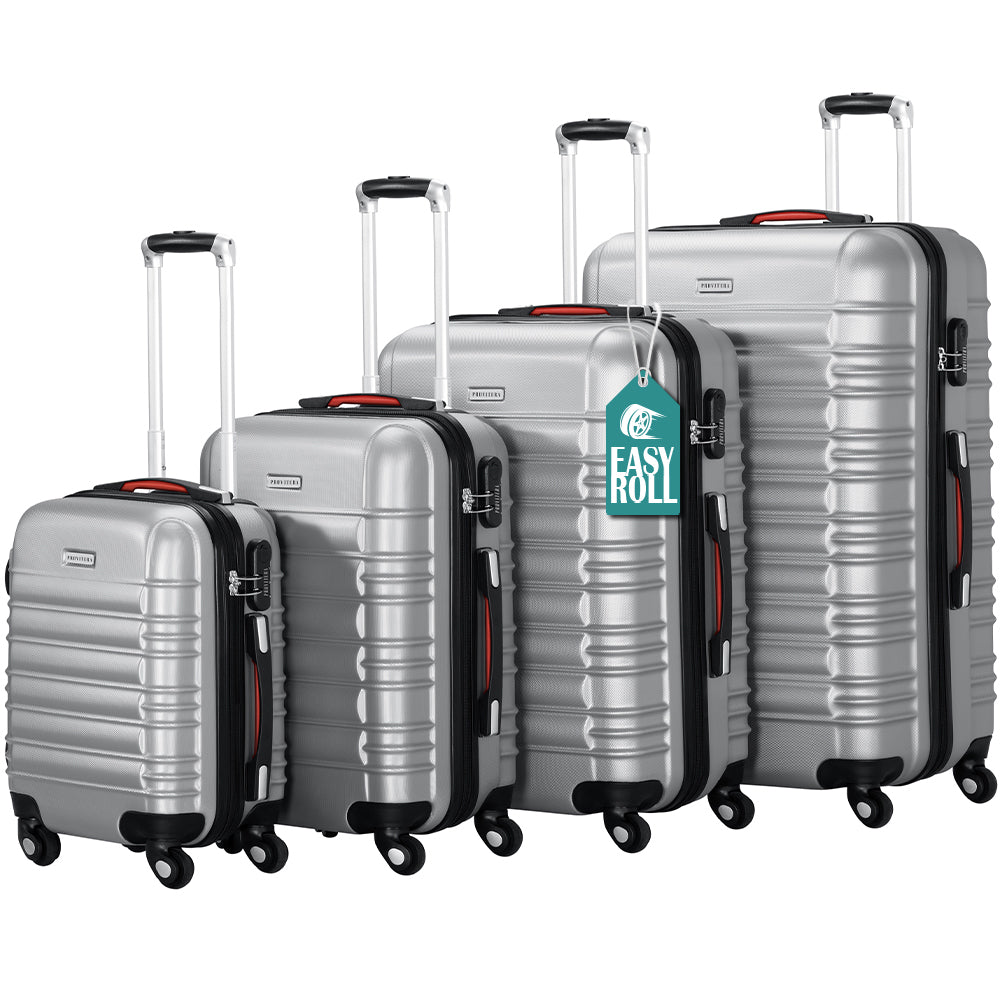 Set 4 Valigie Rigide con Ruote Easy Roll Trolley Bagaglio a Mano Viaggio Silver