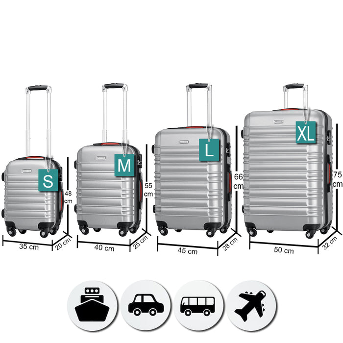 Set 4 Valigie Rigide con Ruote Easy Roll Trolley Bagaglio a Mano Viaggio Silver