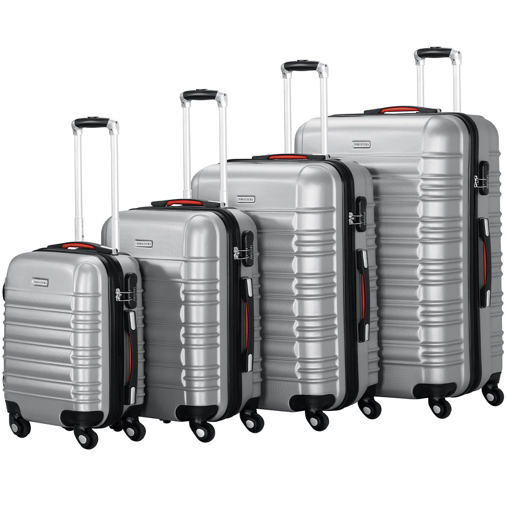 Set 4 Valigie Rigide con Ruote Easy Roll Trolley Bagaglio a Mano Viaggio Silver