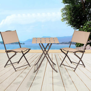 Set Tavolo Pieghevole con 2 sedie Beige Arredo Esterno Giardino in Acciaio e PE