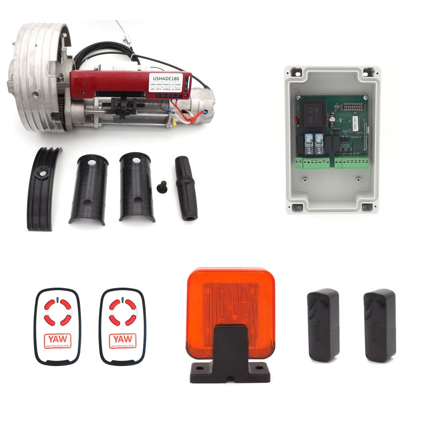 Kit motorizzazione serranda con centrale e 2 telecomandi, fotocellule e lampeggiante
