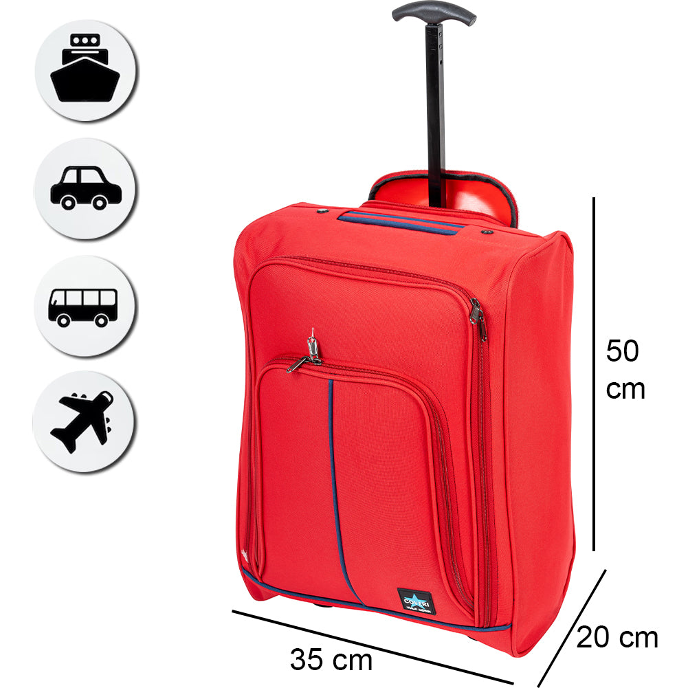 Trolley Cabina Morbido Bagaglio a Mano Rosso con Maniglia Telescopica 35x20x50cm