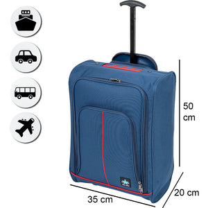 Trolley Cabina Morbido Bagaglio a Mano Blu Navy Maniglia Telescopica 35x20x50 cm