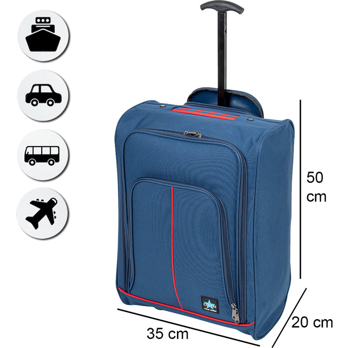 Trolley Cabina Morbido Bagaglio a Mano Blu Navy Maniglia Telescopica 35x20x50 cm