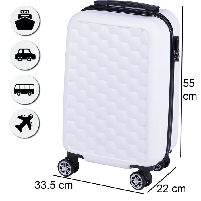 Trolley Cabina Rigido Bagaglio a Mano Bianco Maniglia Telescopica 33.5x22x55cm