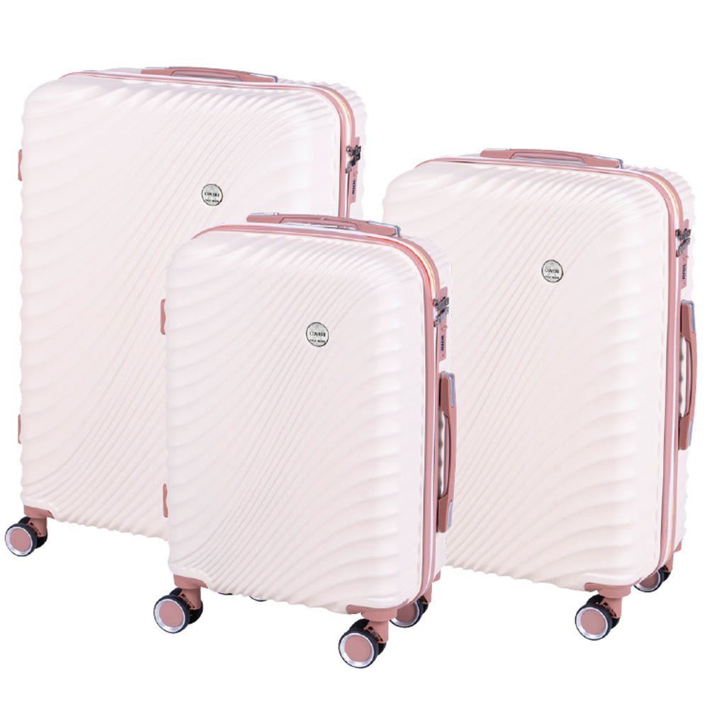 Set 3 Valigie Rigide con Ruote Easy Roll Trolley Bagaglio Mano Viaggio Rosa Gold