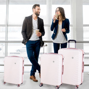 Set 3 Valigie Rigide con Ruote Easy Roll Trolley Bagaglio Mano Viaggio Rosa Gold