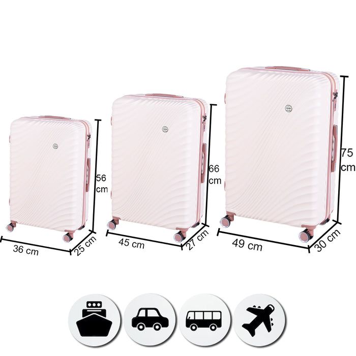 Set 3 Valigie Rigide con Ruote Easy Roll Trolley Bagaglio Mano Viaggio Rosa Gold