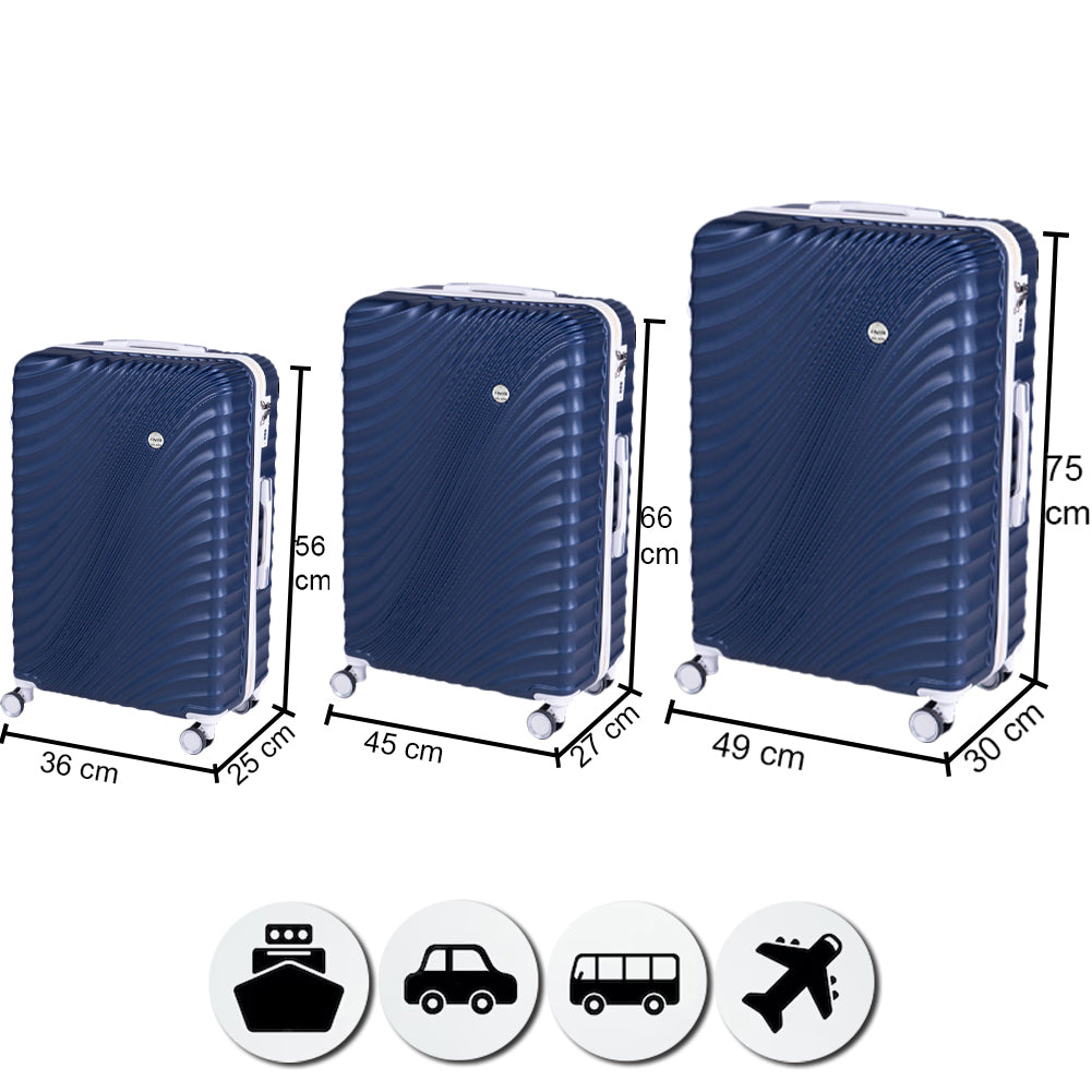 Set 3 Valigie Rigide con Ruote Easy Roll Trolley Bagaglio a Mano Viaggio Blu