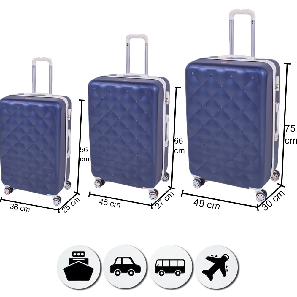 Set 3 Valigie Rigide con Ruote Easy Roll Trolley Bagaglio a Mano Viaggio colore Blu