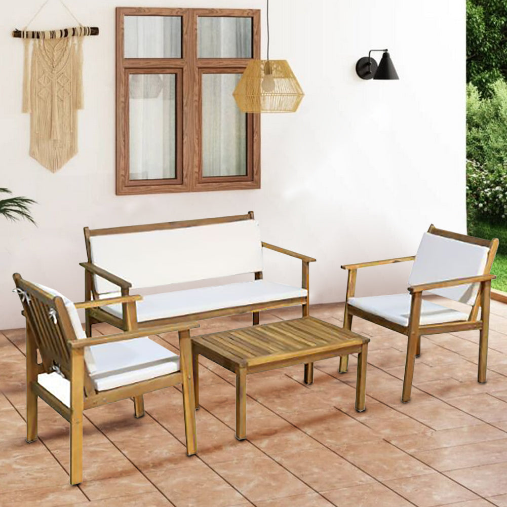 Set Patio 4 Mobili da Giardino Portico in Legno di Acacia Tavolino Basso e Sedie