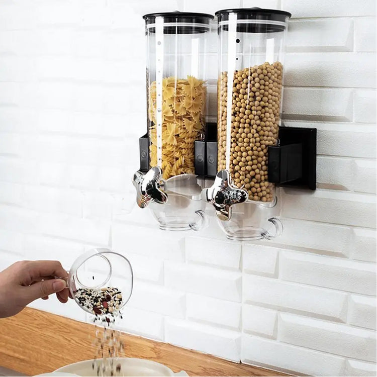 Dispenser Cereali Doppio con Montaggio a Parete Distributore Corn Flakes Nero